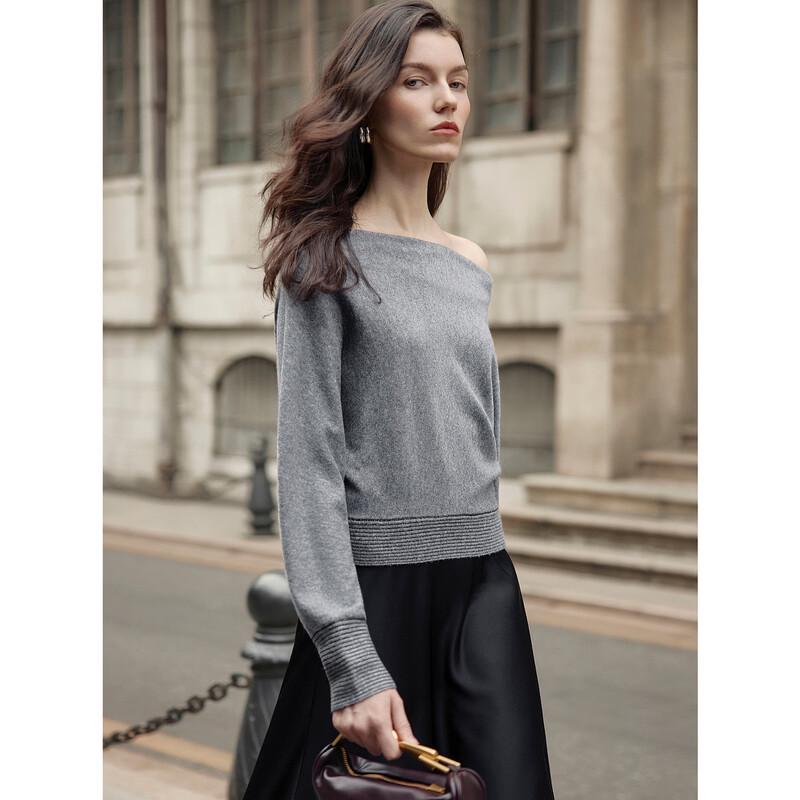 ELLE Women's Lambswool Off-Shoulder Knit Sweater