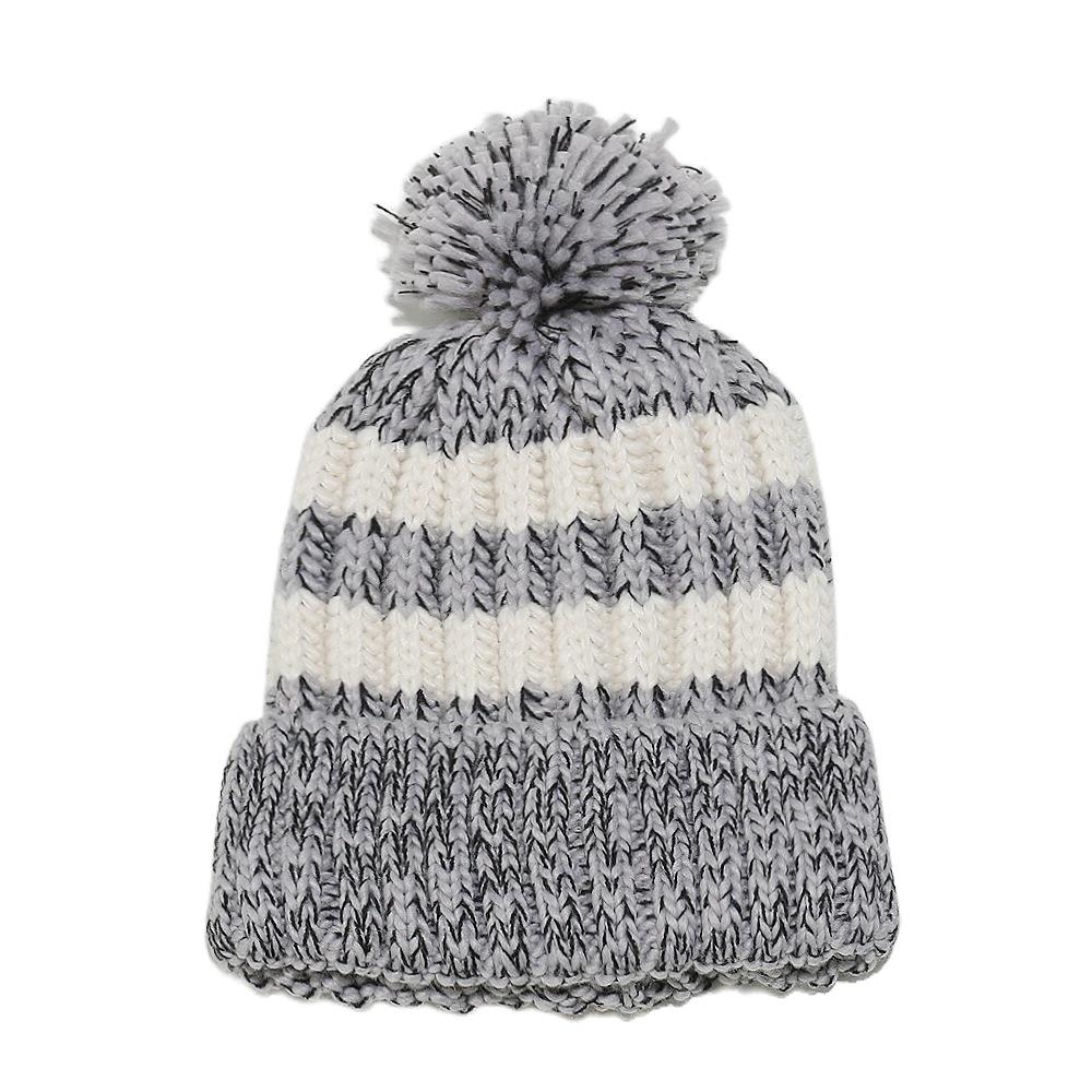 Pullover Hat Men's and Women's Autumn and Winter Thickened Warm Wool Hat Outdoor Riding Blended Striped Knitted Hat