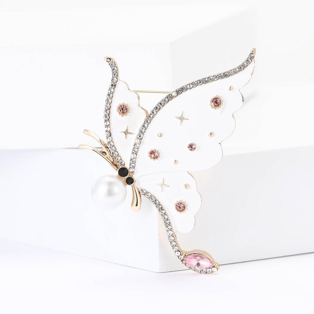 Luxury Rhinestone Butterfly Brooches for Women Unisex Pearl Insect Pins Event Party Gift Backpack Decoration Clothes Accessories