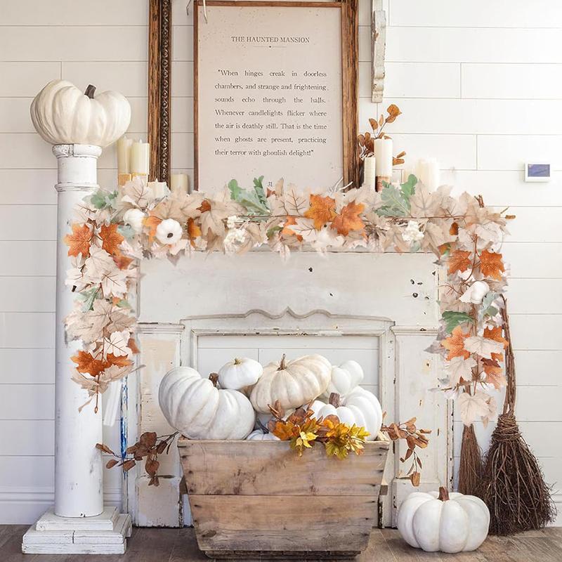 Artificial Maple Leaves Garland Pumpkin Fake Plants Autumn Fall Home Decoration Thanksgiving Halloween Christmas Wedding Decor