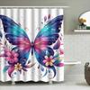Colorful Butterfly Shower Curtain Decorative Bath Linen With 3D Flowers Waterproof Fabric For Bathroom Available In Custom Sizes