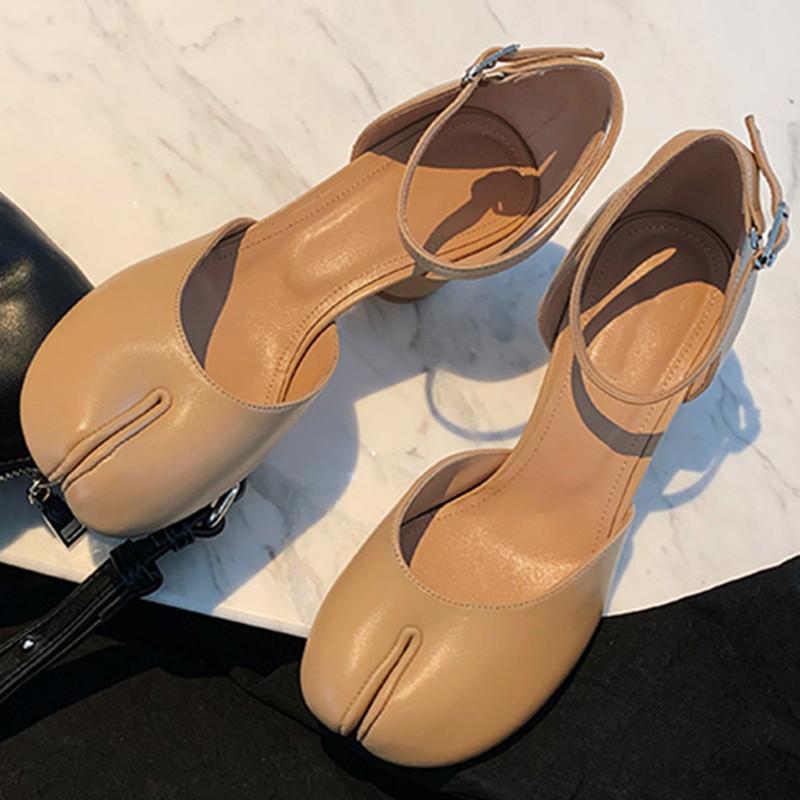 Damskie Czółenka z Dzielonym Palcem Średnie Obcasy Mary Jane Okrągły Wysoki Obcas Buty Damskie Pasek z Klamrą Płaskie Sandały Buty Jednolity Kolor Stylowe