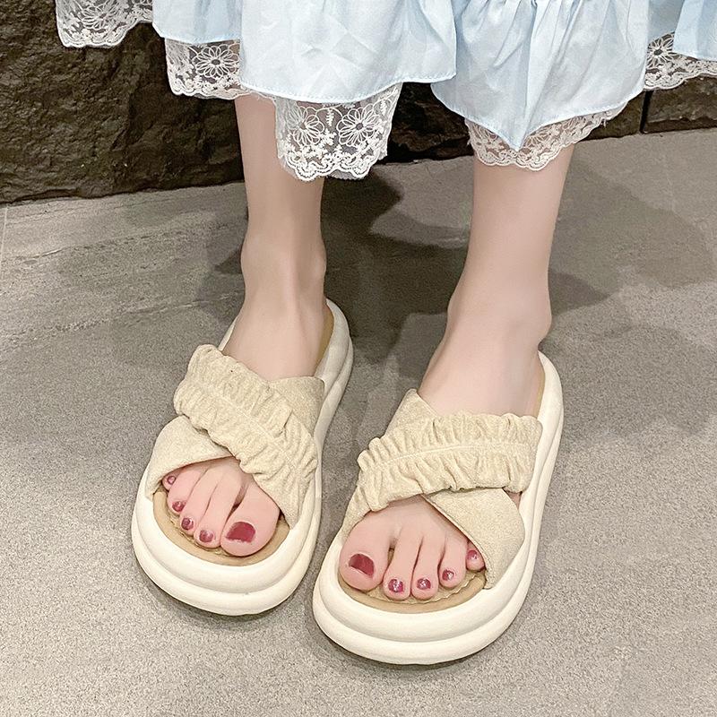 Elegante Nischen-Riemchensandalen Hausschuhe Damen Sommer Temperament Süße Dicke Sohle Hausschuhe Damenmode Damen Sommer Atmungsaktive Schuhe