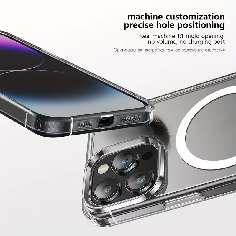 Transparent Phone Case For 17 16 Pro Max 13 12 Mini 11 14 15 Plus 16E 17 Air For Magsafe Wireless Charger Magnectic Cover