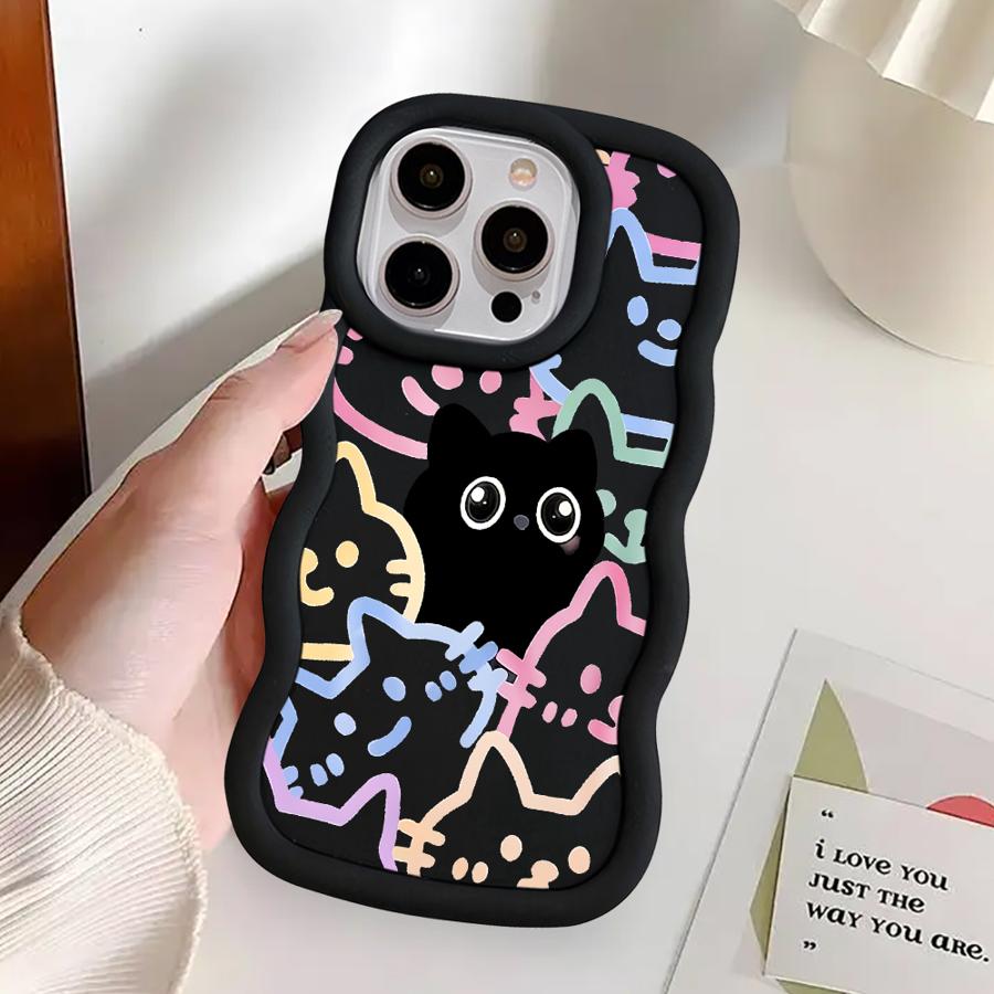 Case for iPhone 11 15 Plus 13 14 8 XR 16 Pro Max 17 Air 12 Soft Phone Cover Cartoon Cute Cat