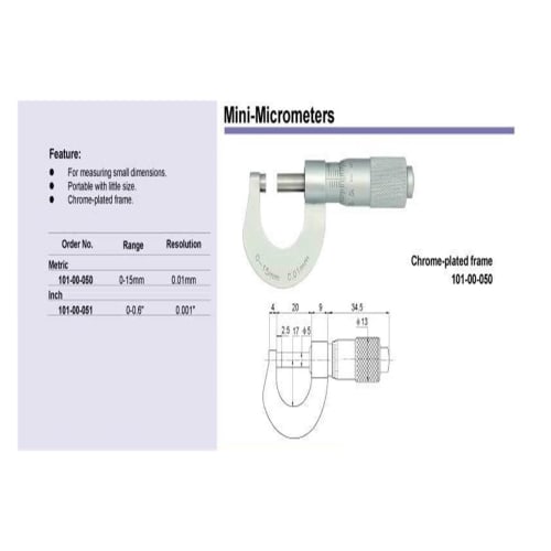Miniature Outside Micrometer, 0-15mm, 0-0.6 inch, 0.01mm, Easy to Read, Precision Measuring Tool for Work