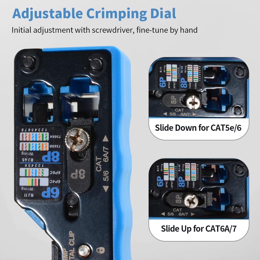 RJ45 Crimp Tool Pass Through Plugs Ethernet Crimping Pliers for Cat7 Cat6 Cat5e RJ45 Connectors Multifunctional Crimper