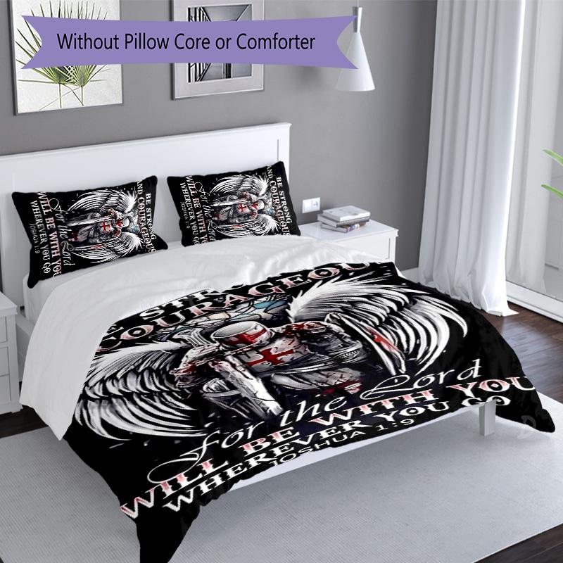 3pcs Knights Templar Pattern Bedding Set Duvet Cover Set Includes Duvet Cover &pillowcases, Perfect All Season Bedroom Decoration & Gift