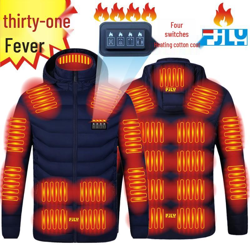Men's Heated Hooded Cotton Jacket with Carbon Fiber for Outdoor Warmth