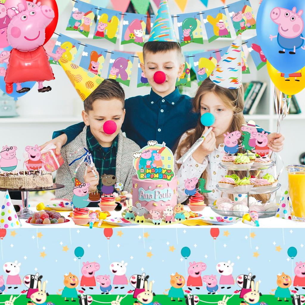 35Pcs Cartoon Party Decorations Set, Cartoon Birthday Party Supplies-Cartoon Birthday Decors Banners Tablecloth Spirals&Cartoon Balloons Cake Toppers