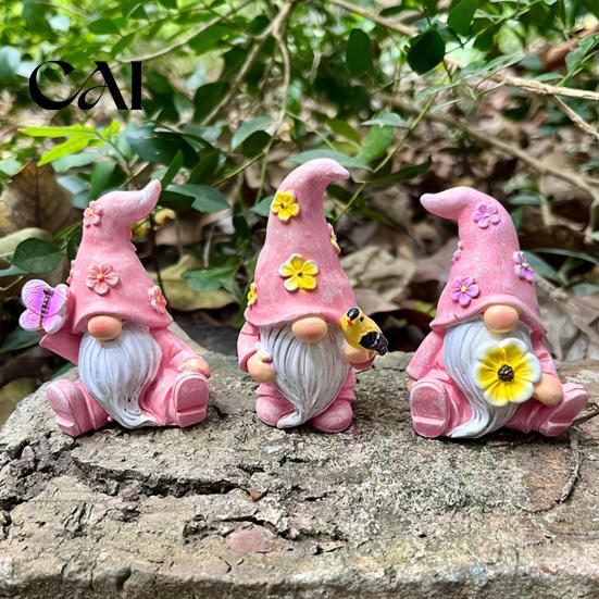 Resin Dwarf Figurines for Patio Balcony Halloween Gnome Statue, Spring Butterfly Bird Flower Weatherproof Lawn Gnomes Yard Figurine Garden Patio, Hand