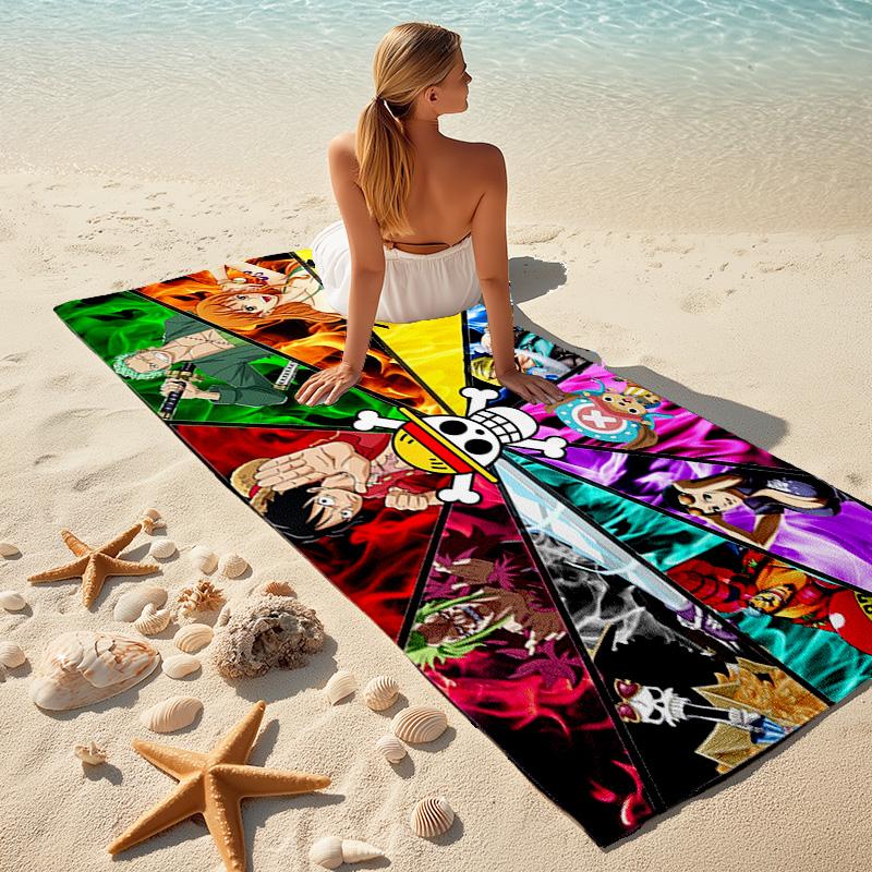 Classic Japanese element cartoon ONE PIECE Monkey D. Luffy beach towel outdoor camping vacation swimming beach towel outdoor absorbent bath towel Y5