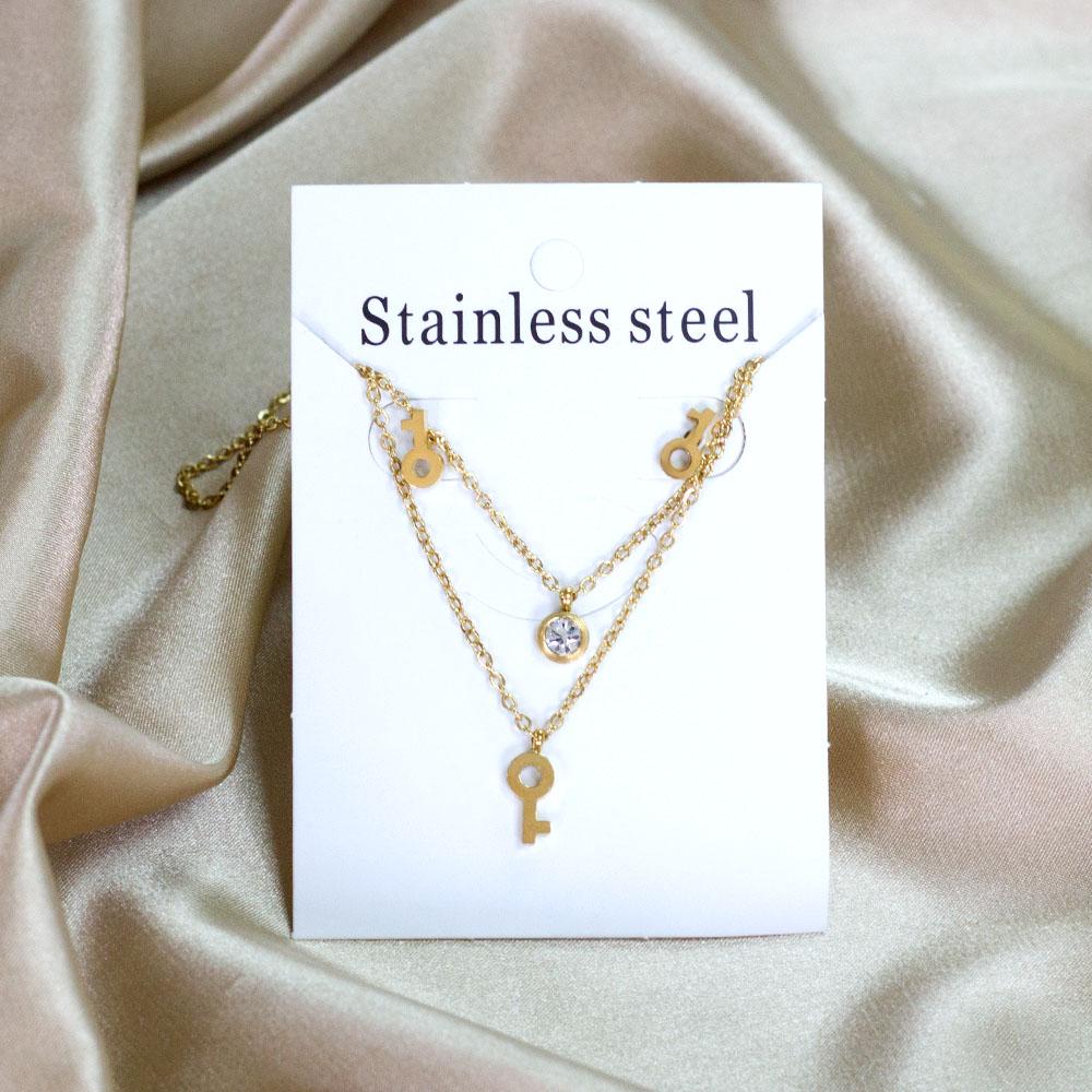 Double Chains Necklace And Earrings Zircon Sets Female Wedding Party Cubic Zirconia 316L Stainless Steel Pendant Zircon Gifts