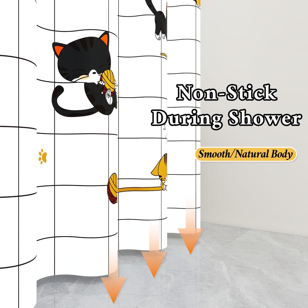 1Pc Cute Naughty Cat Kids Shower Curtain Funny Cartoon Waterproof Peva Bathroom Decor