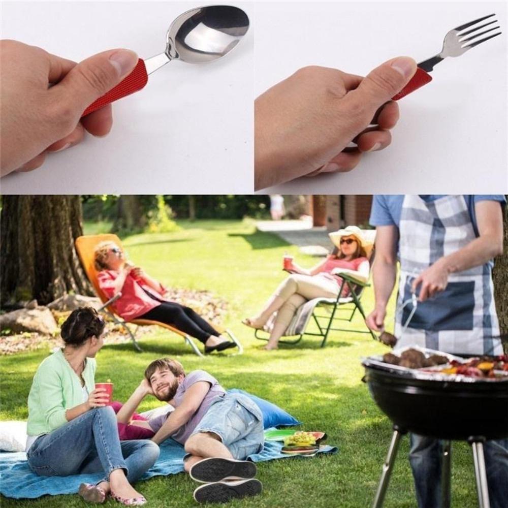 1PC Multifunction Outdoor Tableware Camping Stainless Steel Folding Pocket Kits