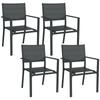 Set of 4 Stackable Garden Chairs In Aluminium and Textilene with Armrests, Set of 4 Pieces for Outdoor Use
