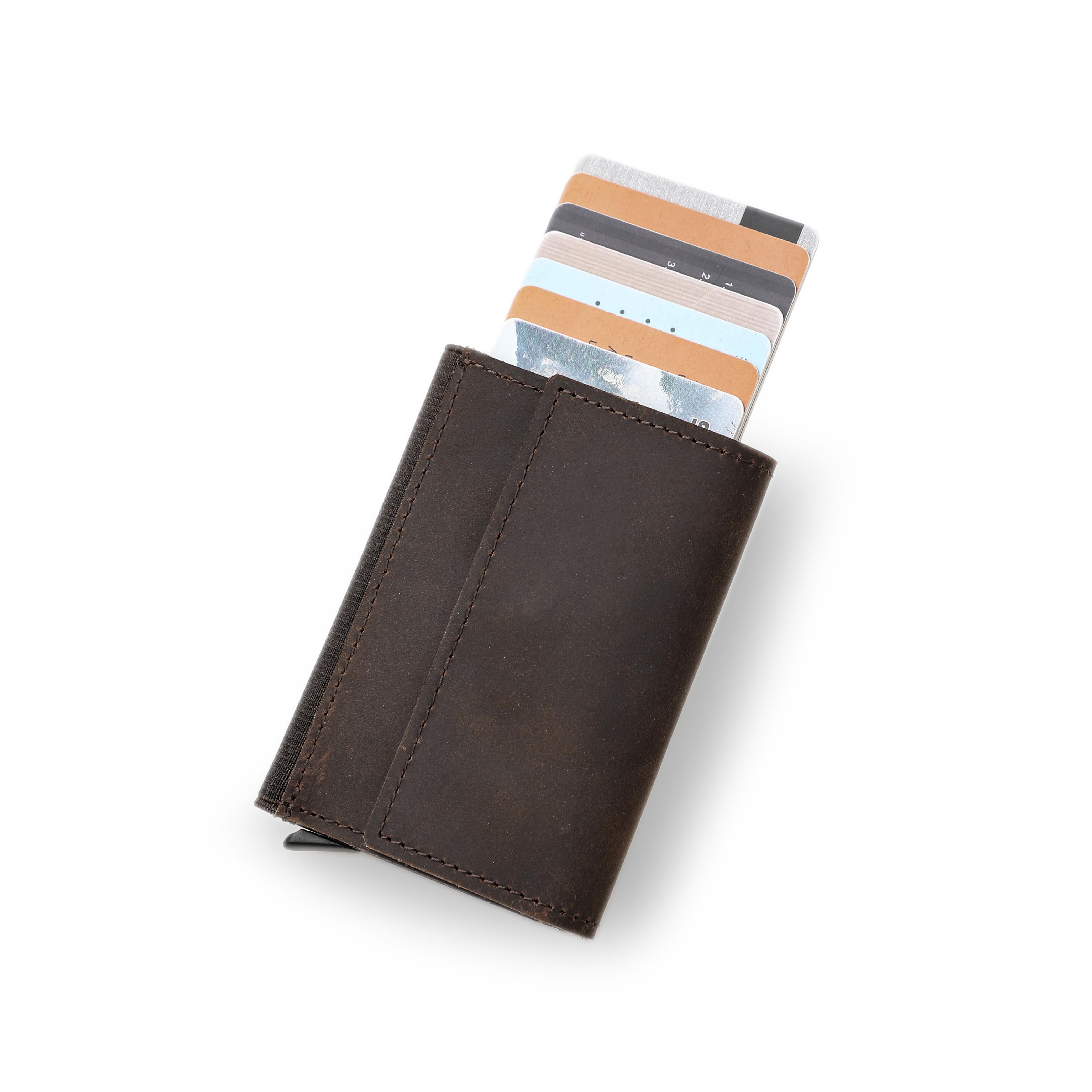 

Кожаный кошелек CONTACT S Crazy Horse для мужчин, автоматический всплывающий чехол для удостоверения личности, маленький кошелек для монет, мужской кошелек с RFID-блокировкой кофейный