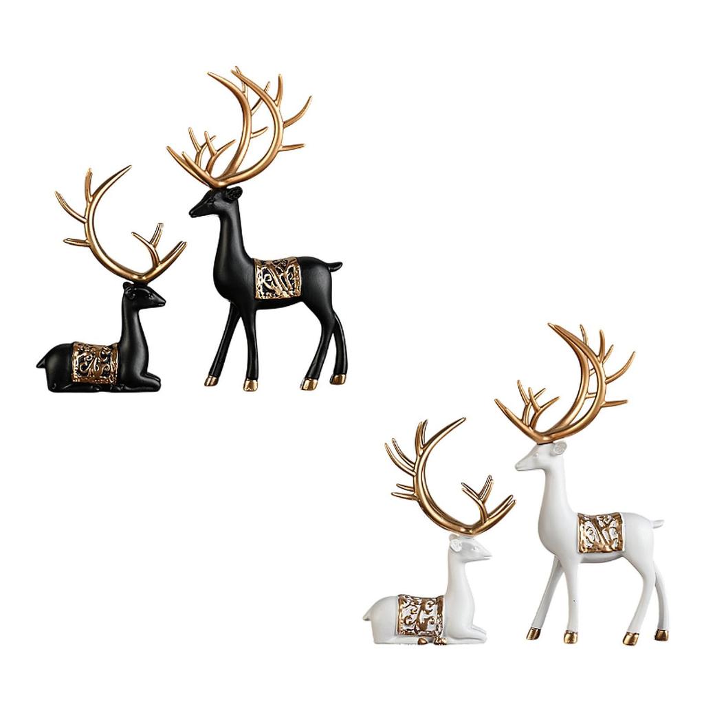 2x Deer Sculptures Decorative Figurines Modern Collectible Tabletop Ornaments