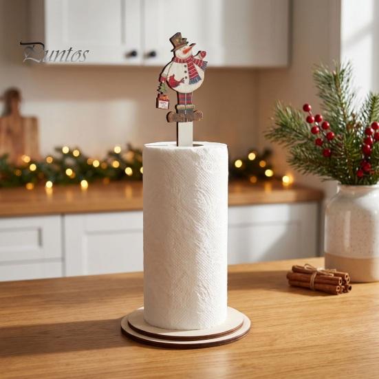 Decoración de Cocina Festiva Portarrollos de Papel de Cocina Navideño de Madera, Dispensador de Rollo 2D con Muñeco de Nieve, Estante Decorativo para Servilletas con Diseños de Papá Noel, Soporte para Comedor