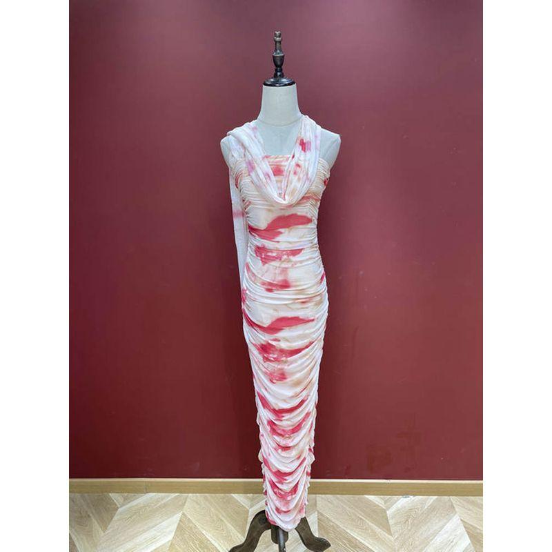 2025 Spring and Summer New Beauty To Aphasia Niche Holiday Style Tie-dye Elements Tube Top Dress Long Dress