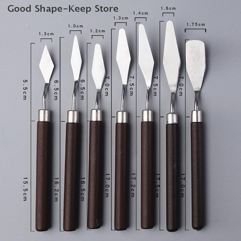 7-teiliges Kunstmal-Schaber-Set Holz Edelstahl Gouachefarbe Pigment-Mischmesser Handwerkzeug für Aquarell Mixed Media