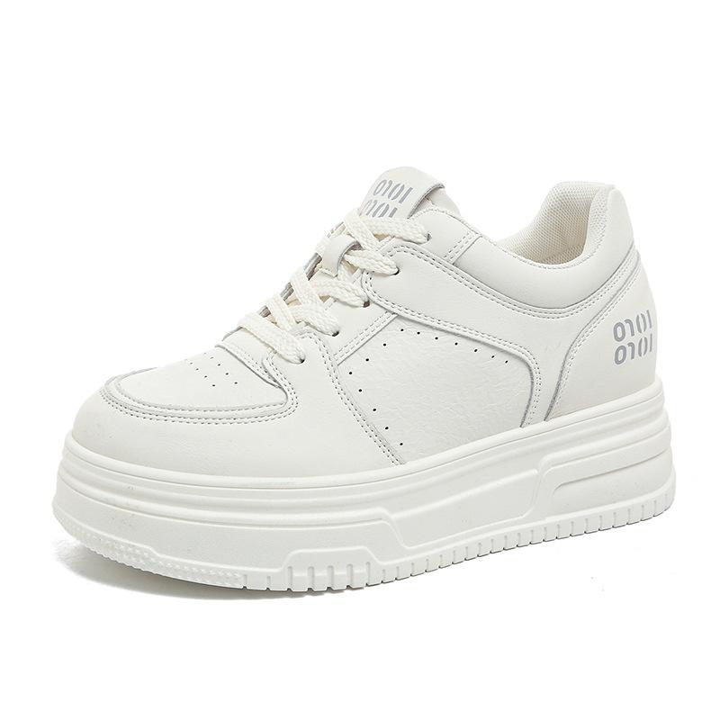 Muffin Platform White Shoes Women's 2025 Spring New Small Height Increase Soft Sole Versatile Bread Shoes Sports Board Shoes