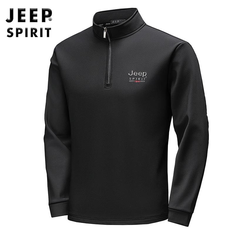 

Мужская толстовка Jeep с полумолнией и плюшем - Повседневная свободная футболка с длинным рукавом Осень/Зима (3603) 4XL чёрный