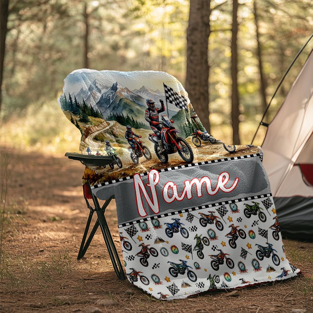 Dirt Bike Adventure Customize Your Name Outdoor Blanket Comfortable Soft Lightweight Allseason Multipurpose Blanket For Travel Camping Picnics Sofa