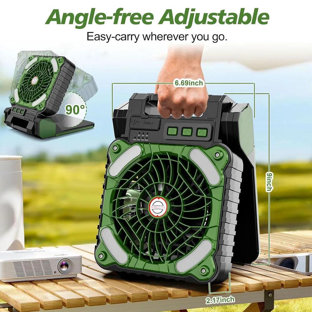 10000mAh Portable Electric Fan With Led Light Tent Car Camping Hook&USB&Solar Charging For Hiking Fishing Picnic Emergency