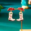 Design Sense Green Christmas Tree Drop Earrings for Women Light Luxury Shiny Crystal Snowman Earrings Christmas Party Jewelry
