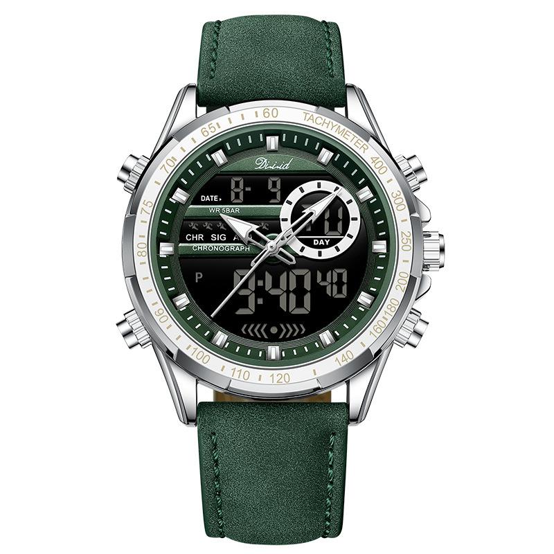 Los últimos relojes deportivos de moda, manecillas multifuncionales, resistente al agua, correa de cuero luminosa, doble pantalla, relojes de negocios de lujo para hombres