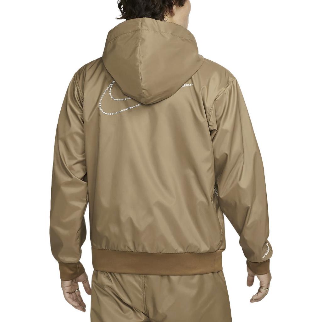 Nike Solid Color Logo Print Hooded Zip Jacket Men jackets Brown DQ6185-258