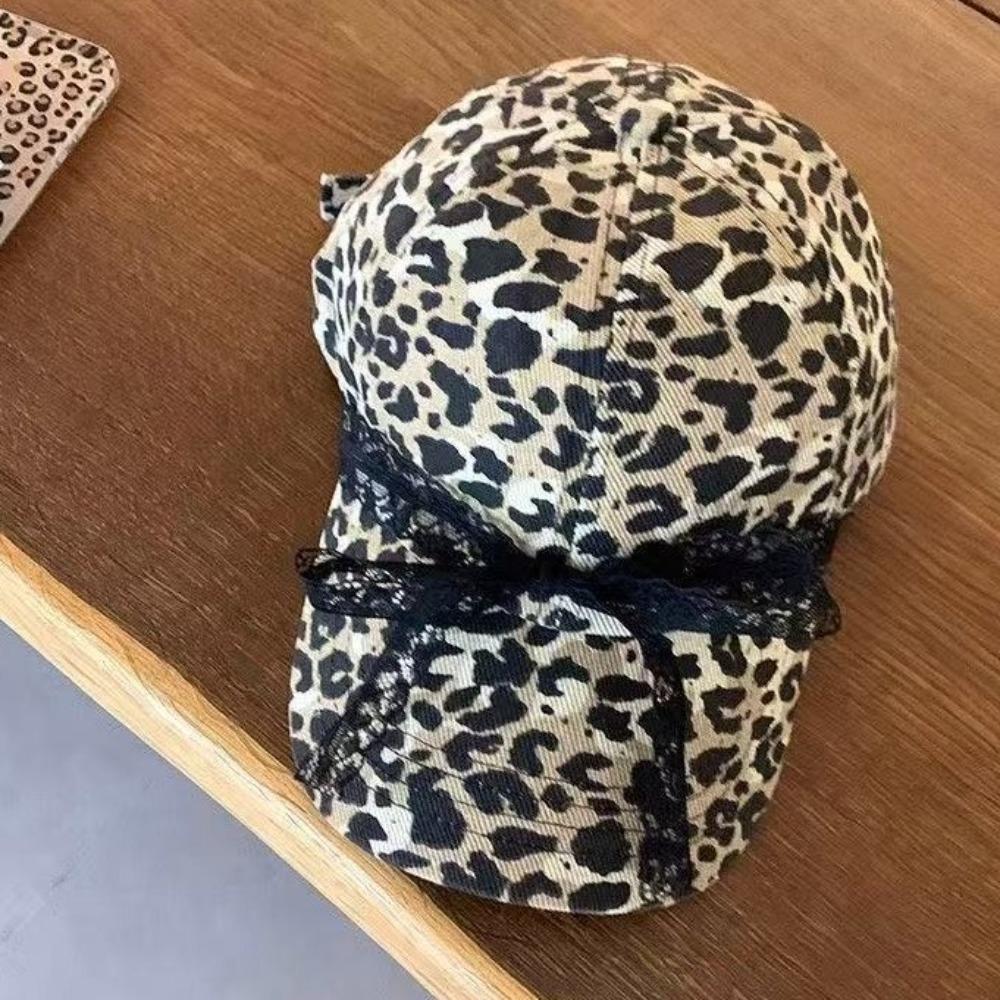 Lace Bow Visor Hat Long Brim Sun Hat Casual Leopard Print Baseball Cap  Travel