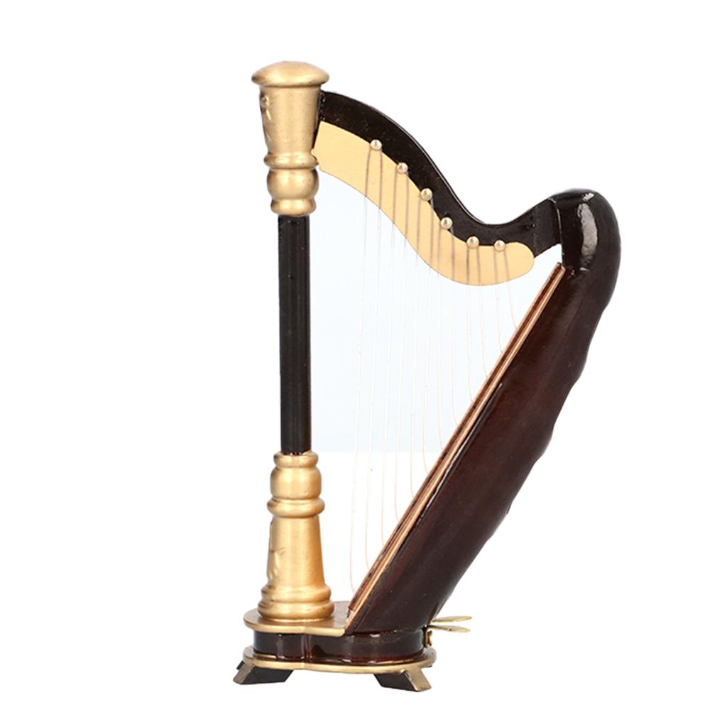 Mini Harp Model Musical Instrument Replica Home Office Table Decoration Ornament MG‑253