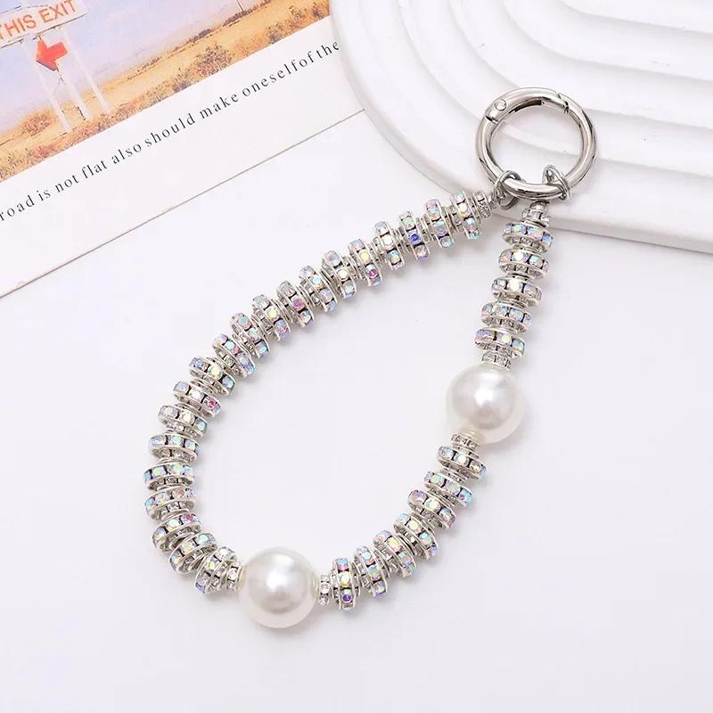 Diamond Pendant Phone Lanyard Universal Lanyard Anti-lost Luxury Diamond-encrusted Wrist Chain Short Pearl Diamond Ring Strap