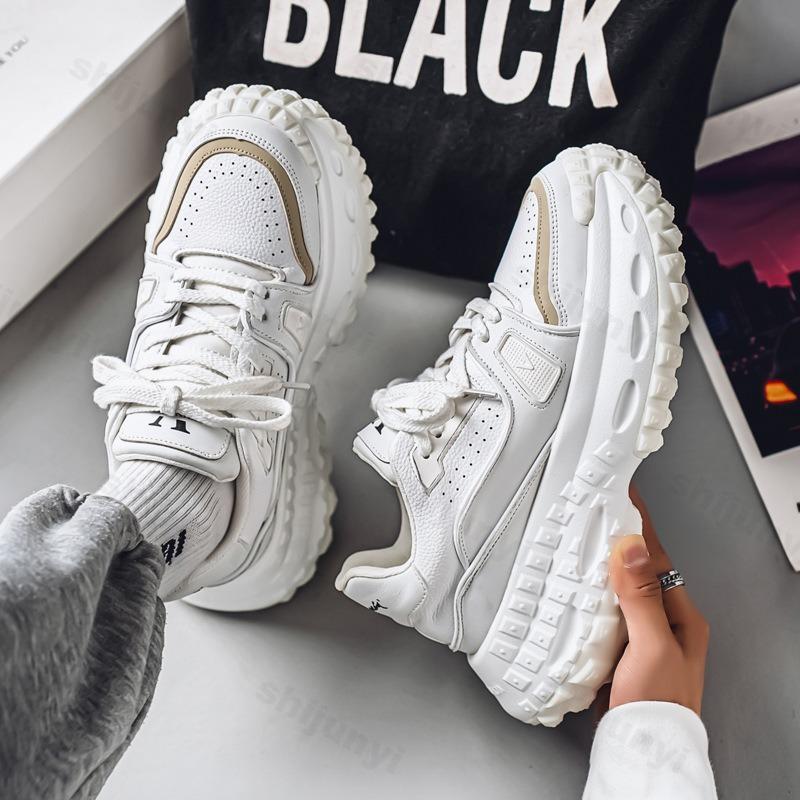 Fashion Men's 2025 Spring Mesh Breathable Thick Soled Casual Shoes Outdoor Hiking Height Increasing Comfortable Non slip Sports Sneakers