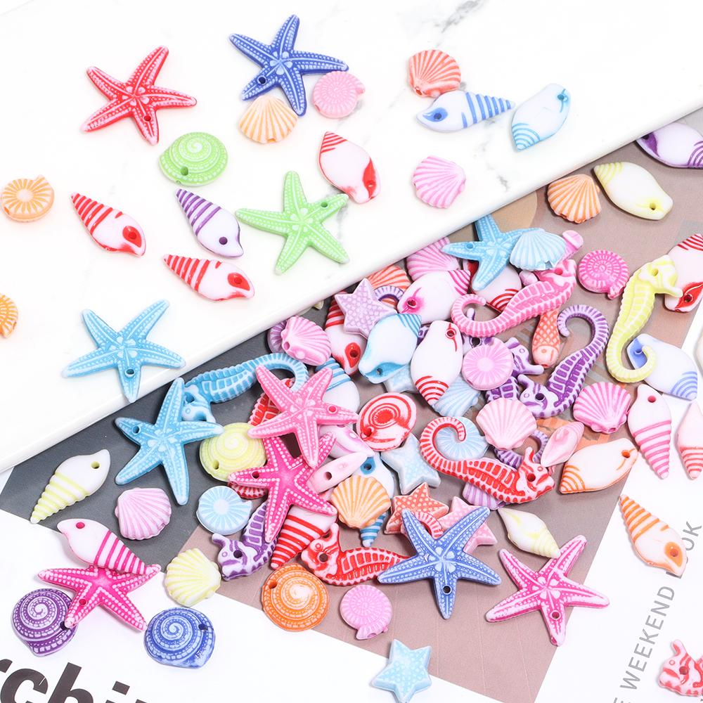 100pcs Conch Sea Shell Beads for Jewelry Making Ocean Acrylic Beads Starfish Anklet Bracelet Necklace DIY Handmade Accessories