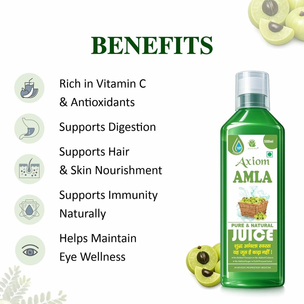Jugo de Amla Axiom Jeevanras | Ayuda a mejorar la vista y el cabello | Bondad del Amla | Mejora el sistema digestivo | Sin azúcares añadidos - 500 ml (Paquete de 2)