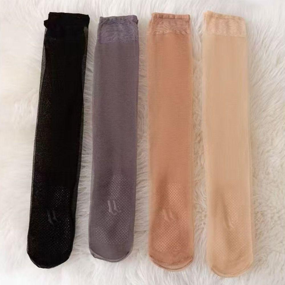8Pairs Solid Long Tube Socks Streetwear Silky Calf Socks Comfortable Transparent Stockings  Summer