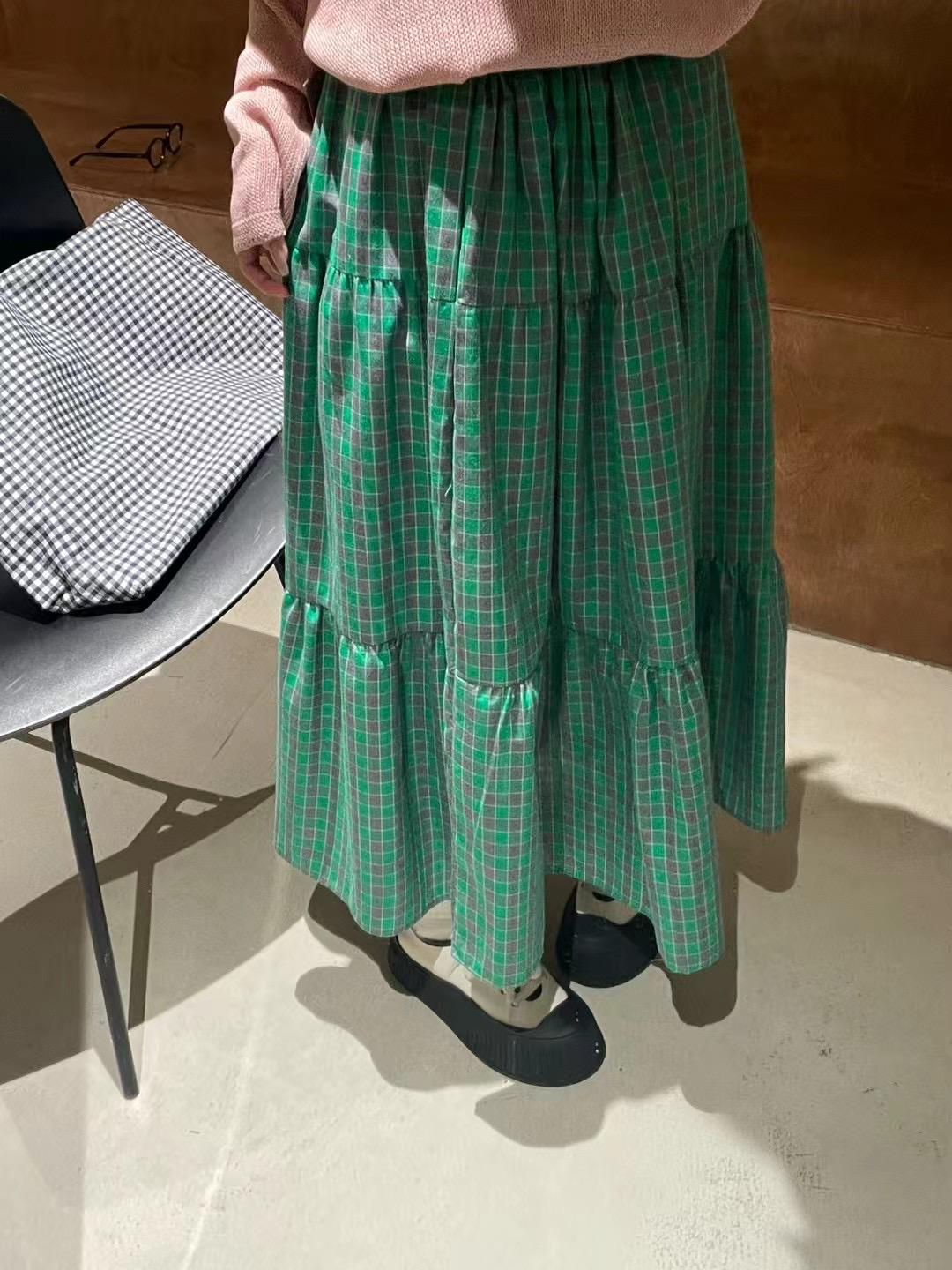 

Женская юбка-миди «зонтик» в корейском ретро-стиле в клетку свободного кроя - Большой размер, весенний стиль Extra Large зелёный