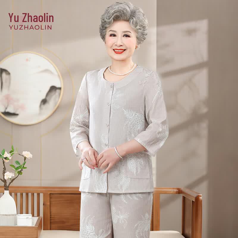 

YUZHAOLIN Mid-Aged Women s Summer Cardigan Suit XL
