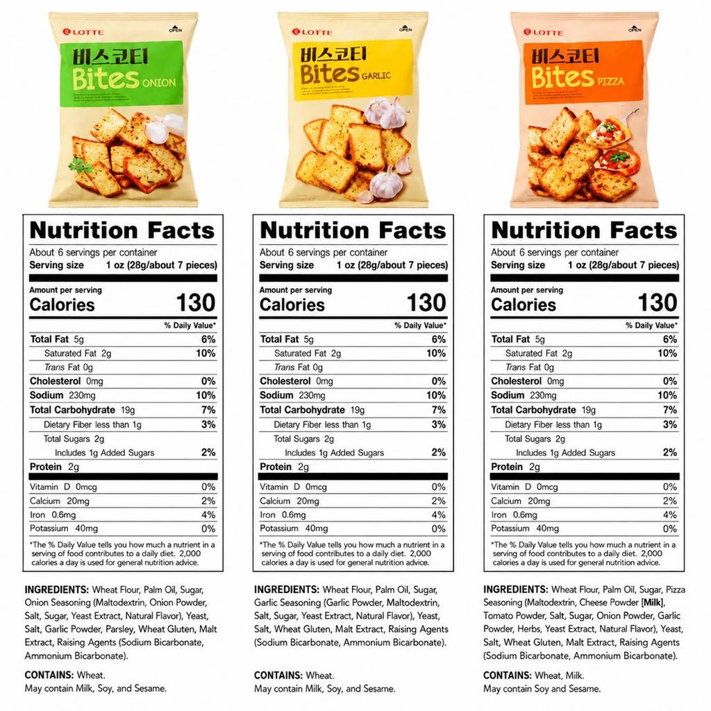 Lotte Toasted Bread Slices Casual Snacks  70g 3 flavors 6pack