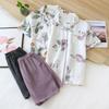 Pigiama Estivo da Donna in Cotone Crepe Manica Corta Pantaloncini Due Pezzi Semplice Fresco e Carino Set Pigiama Homewear Donna