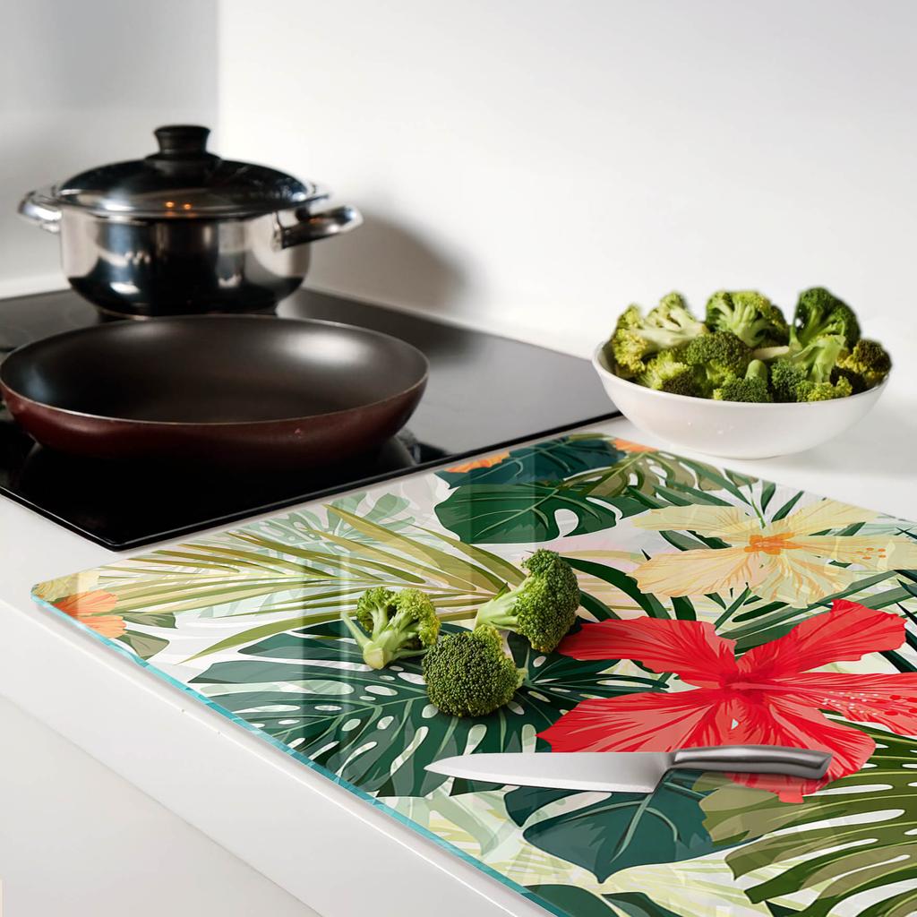 Decorative Glass Chopping and Serving Board Hawaiian Flowers 80x52 Cm