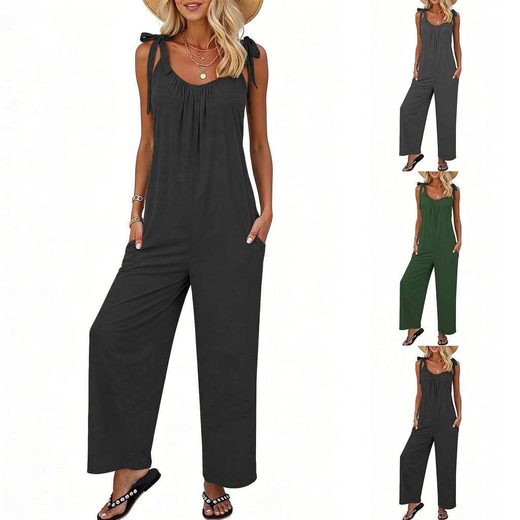 Jumpsuits For Women Sleeveless Spaghetti Strap Womens Jumpsuit Wide Leg With Pockets