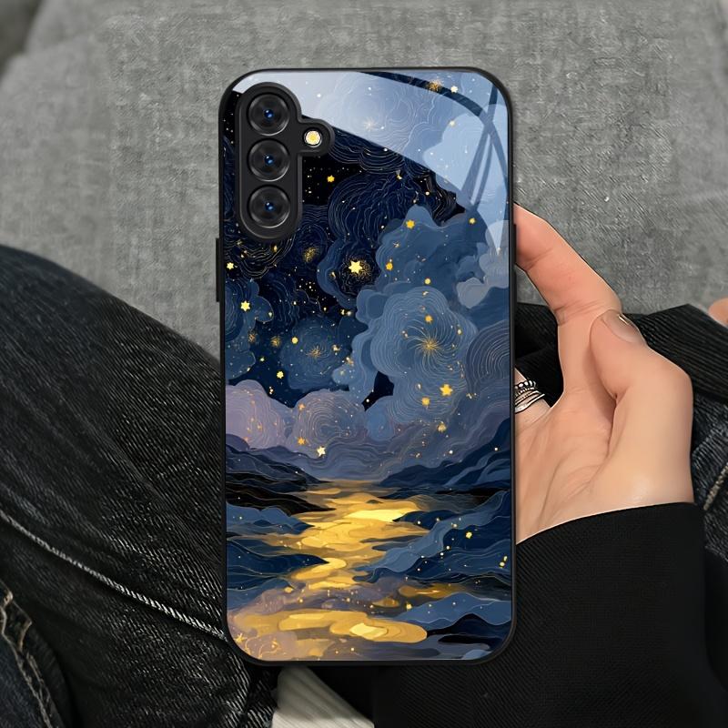 Gehärtetes Glas Handyhülle Für Galaxy S26 S21 S22 S23 S24 S25 FE Ultra Plus Serie. Mit einer verträumten Sternenhimmel-Illustration.
