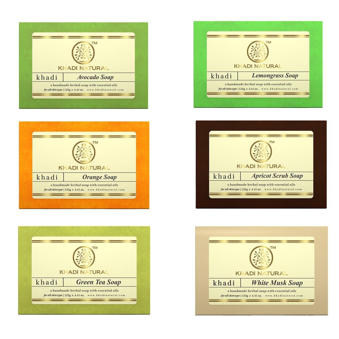 Khadi Natural Assorted Soap Gift Set 6 Pack x 125gm Each Natural Handmade Soaps for All Skin Types