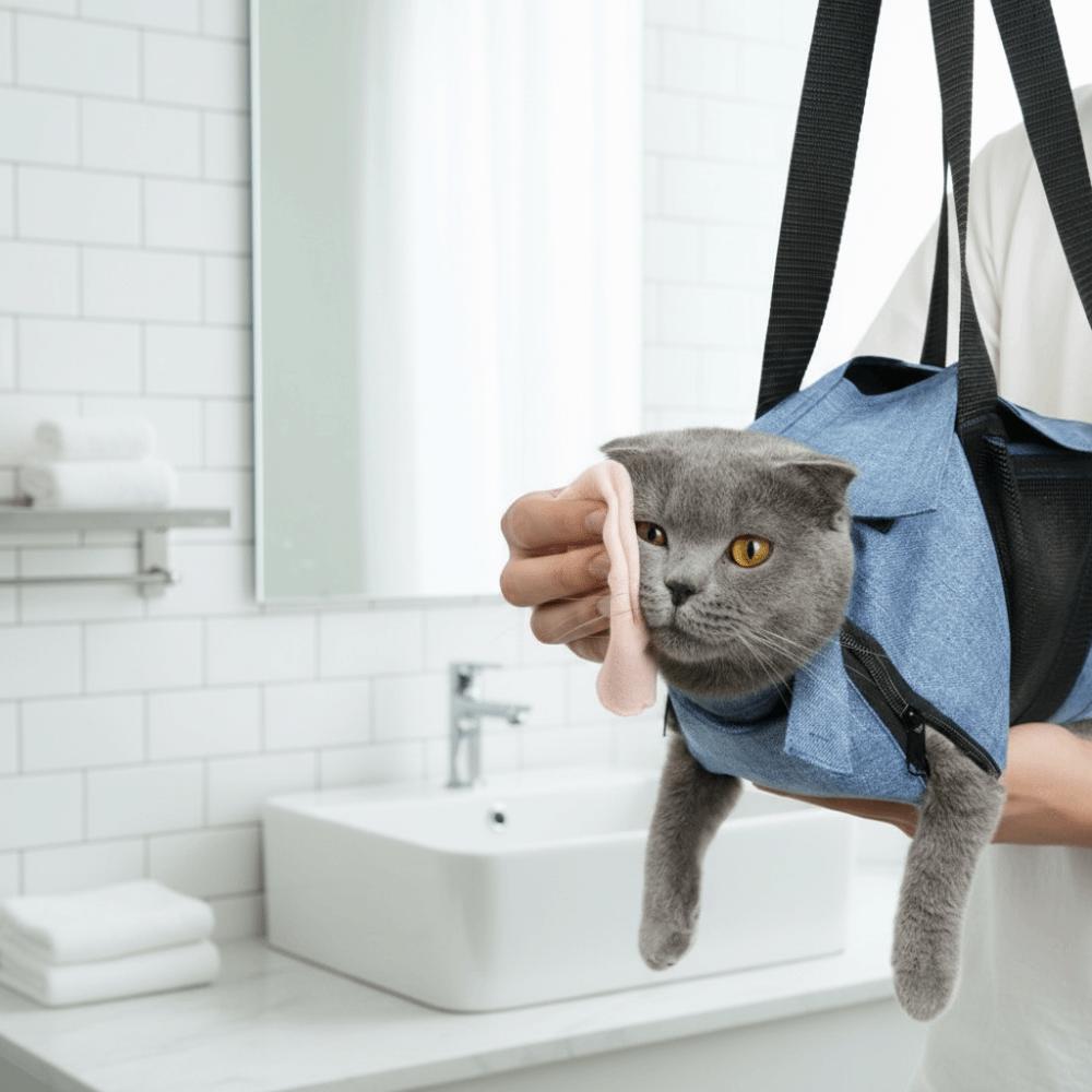 Breathable Mesh Cat Bath Fixing Bag Soft Comfortable Cat Grooming Bag Folding Anti-scratch Pet Carrier Sling Bag Nail Trimming