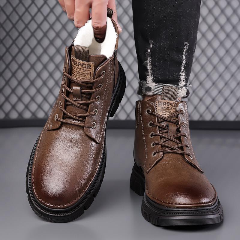 Fashion Retro Velvet Platform Boots for Men Fashion Soft Sole Winter Warm Men's Cotton Shoes New Designer Cow Leather Ankle Boots Male