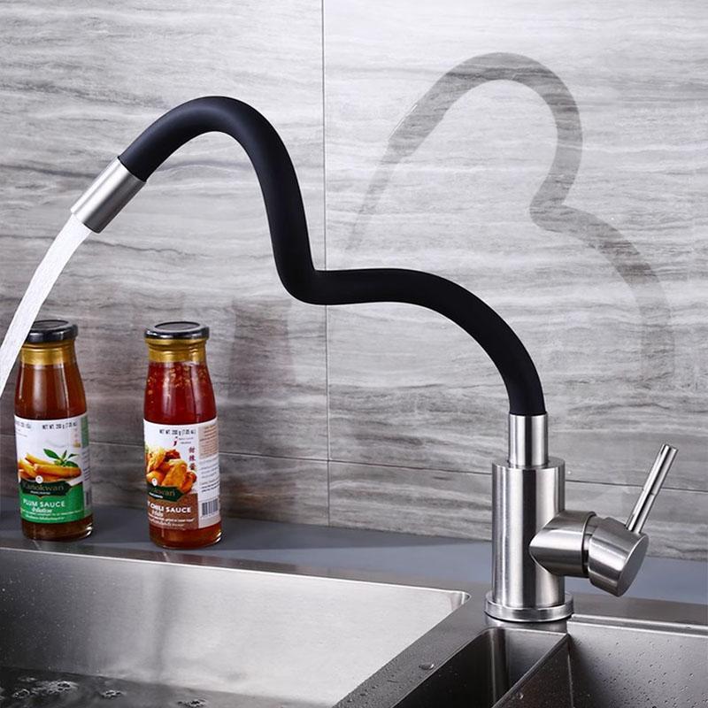 304 Stainless steel Faucets Kitchen Hot Cold Taps Universal Flexible Pipe Kitchen Sink Water Tap Deck Mounted